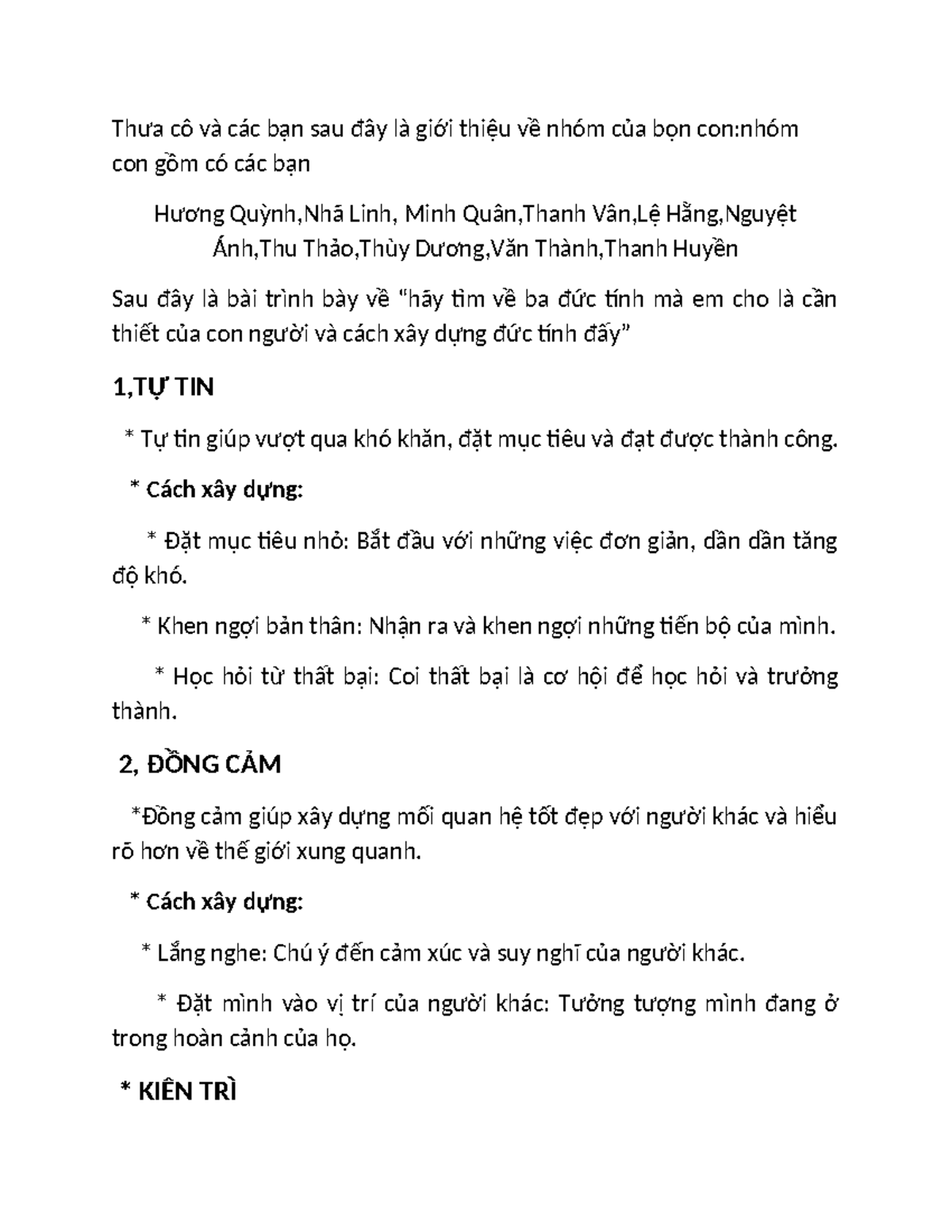 HANG NON - Nhóm Trình Bày Về Đức Tính Cần Thiết Trong Cuộc Sống - Studocu