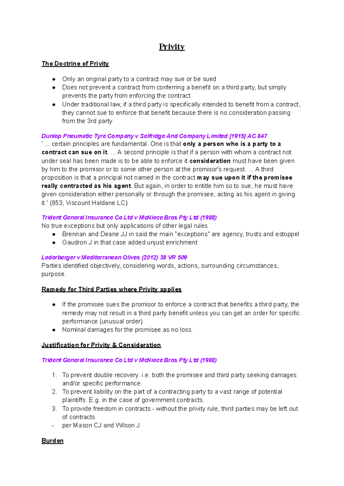 Contracts Law: Privity Doctrine & Third Party Rights (LAW101) - Studocu