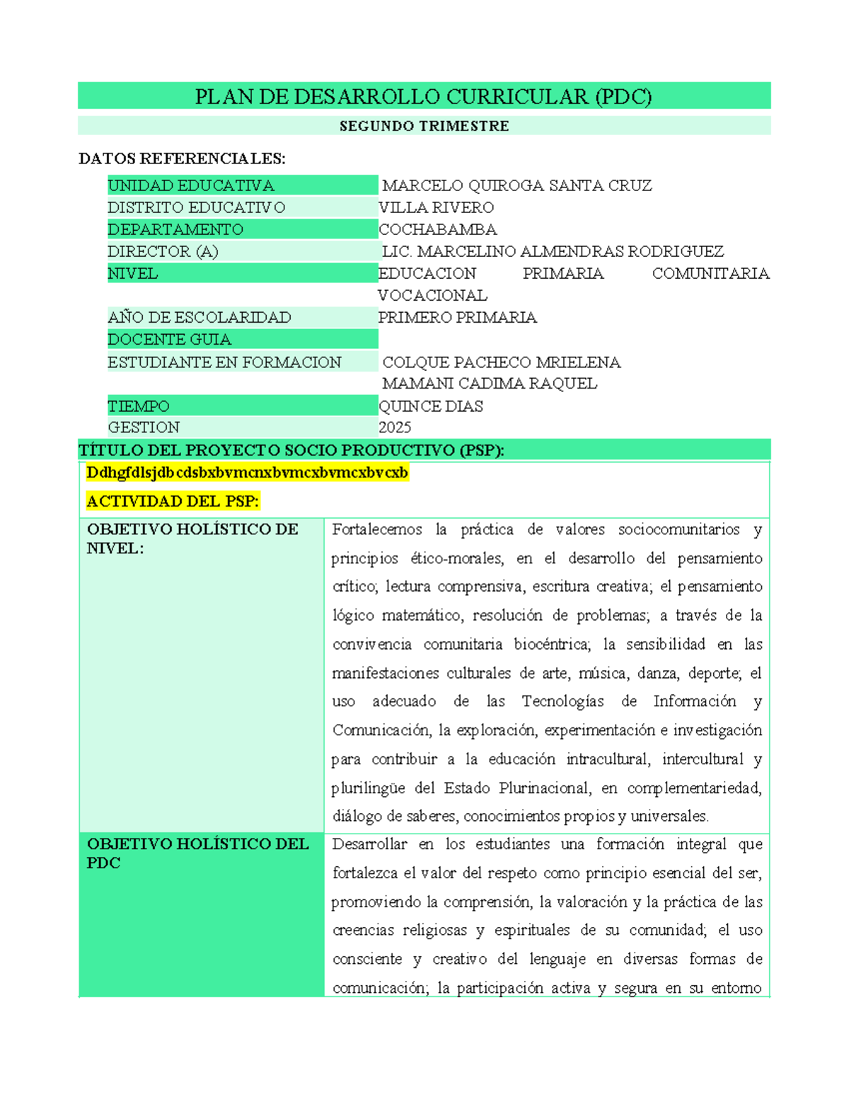 PDC 4: Plan de Desarrollo Curricular Segundo Trimestre 2025 - Studocu