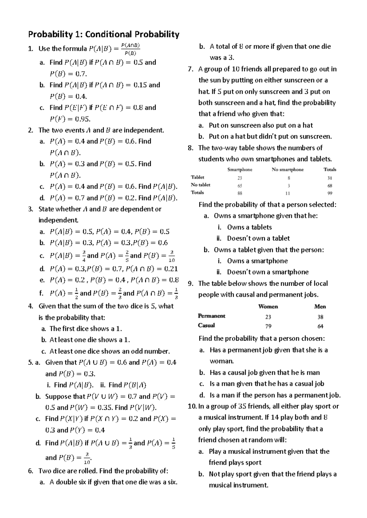 Conditional Probability 1: Analyzing Events and Outcomes - Studocu