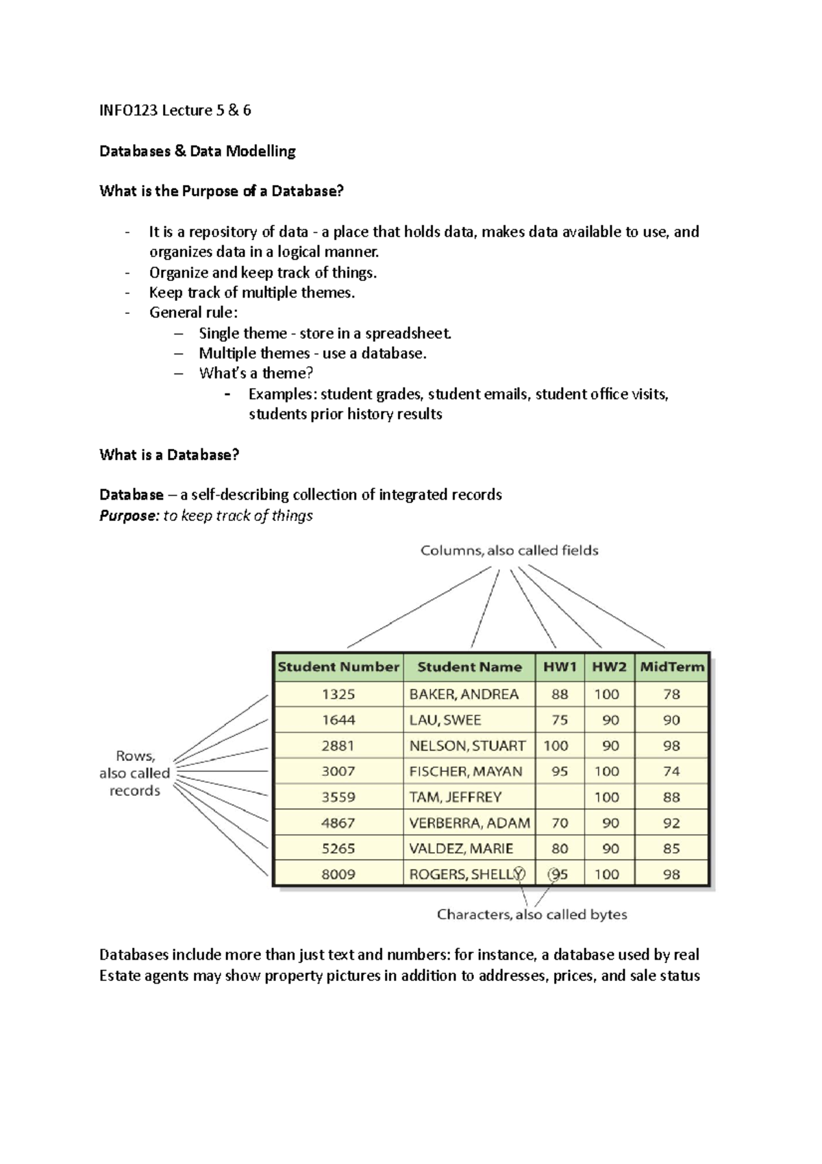 INFO123 Lecture 5 notes - INFO123 Lecture 5 & 6 Databases & Data ...