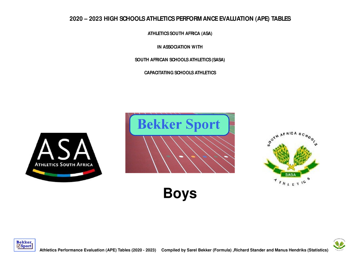 2020 APE Tables for High Schools Athletics Performance Evaluation - Studocu