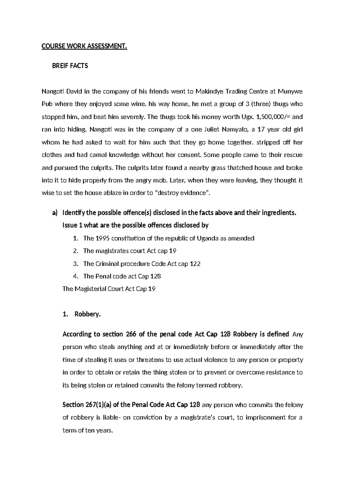 Kk Wk 2 Course Work Assessment: Legal Analysis of Criminal Offenses ...