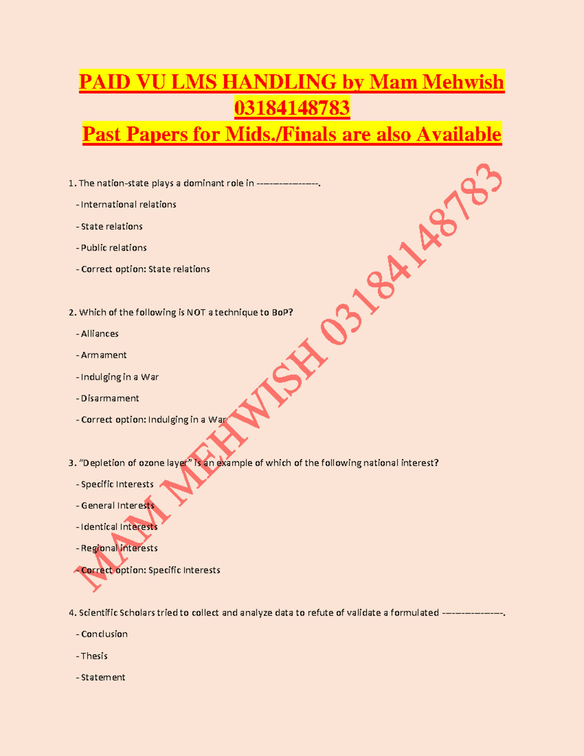 PSC201 MCQs Midterm 2024 by Mam Mehwish - Comprehensive Review - Studocu