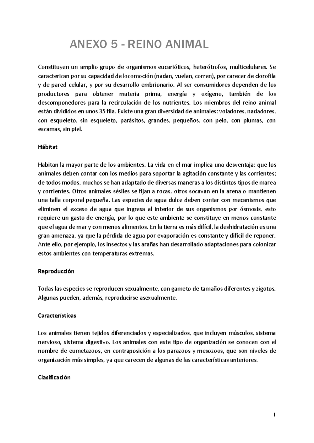 M2 - L2 - Anexo 5 - Características del Reino Animalia - Studocu