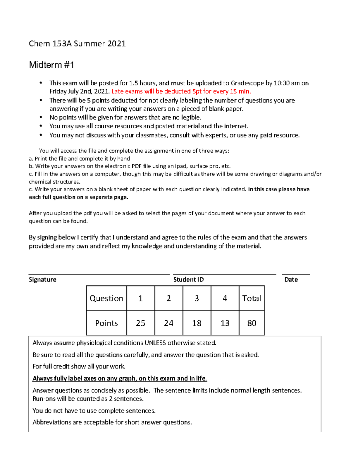 Exam 1 (Rico, KEY) - Midterm 1 - Chem 153A Summer 2021 Midterm # 1 ...