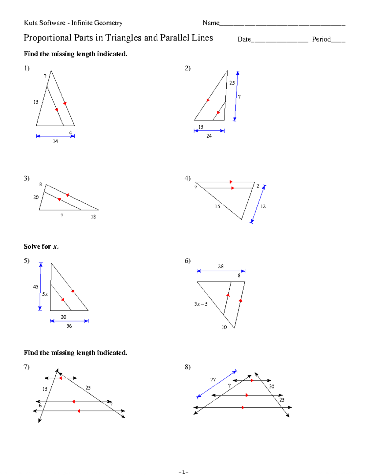 7 - Proportional Parts in Triangles & Parallel Lines Worksheet - Studocu