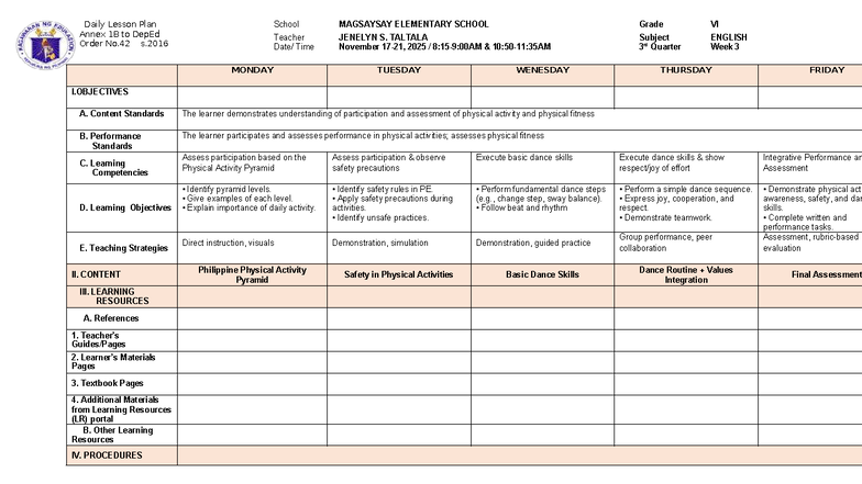 Quarter 3 Daily Lesson Plan Week 3 - MAGSAYSAY ELEMENTARY SCHOOL - Studocu