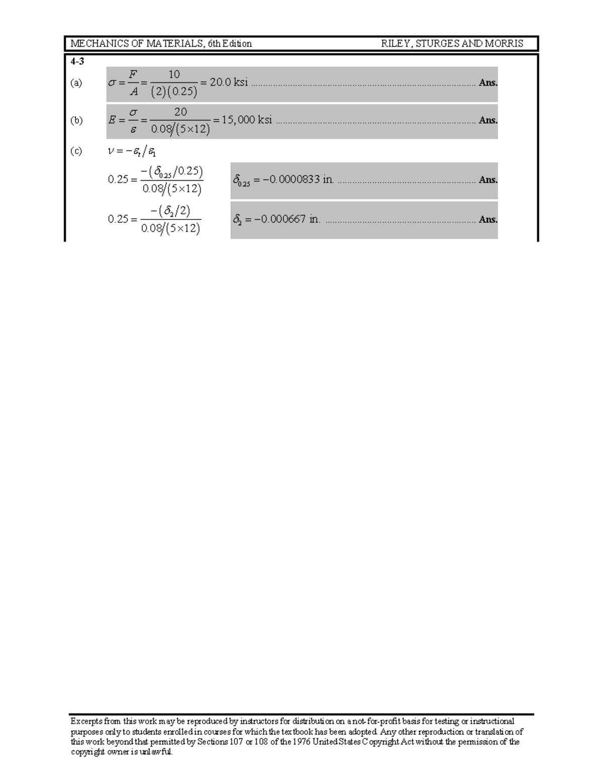 Mechanics of Materials Exam Solutions - RILEY, STURGES & MORRIS 6th Ed ...