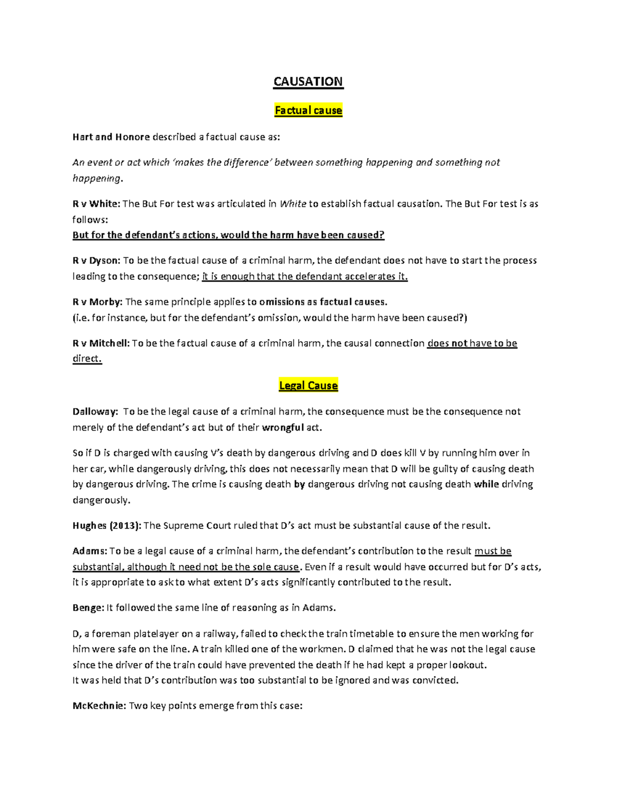 Causation Case List for Law 22-23: Key Principles and Cases - Studocu