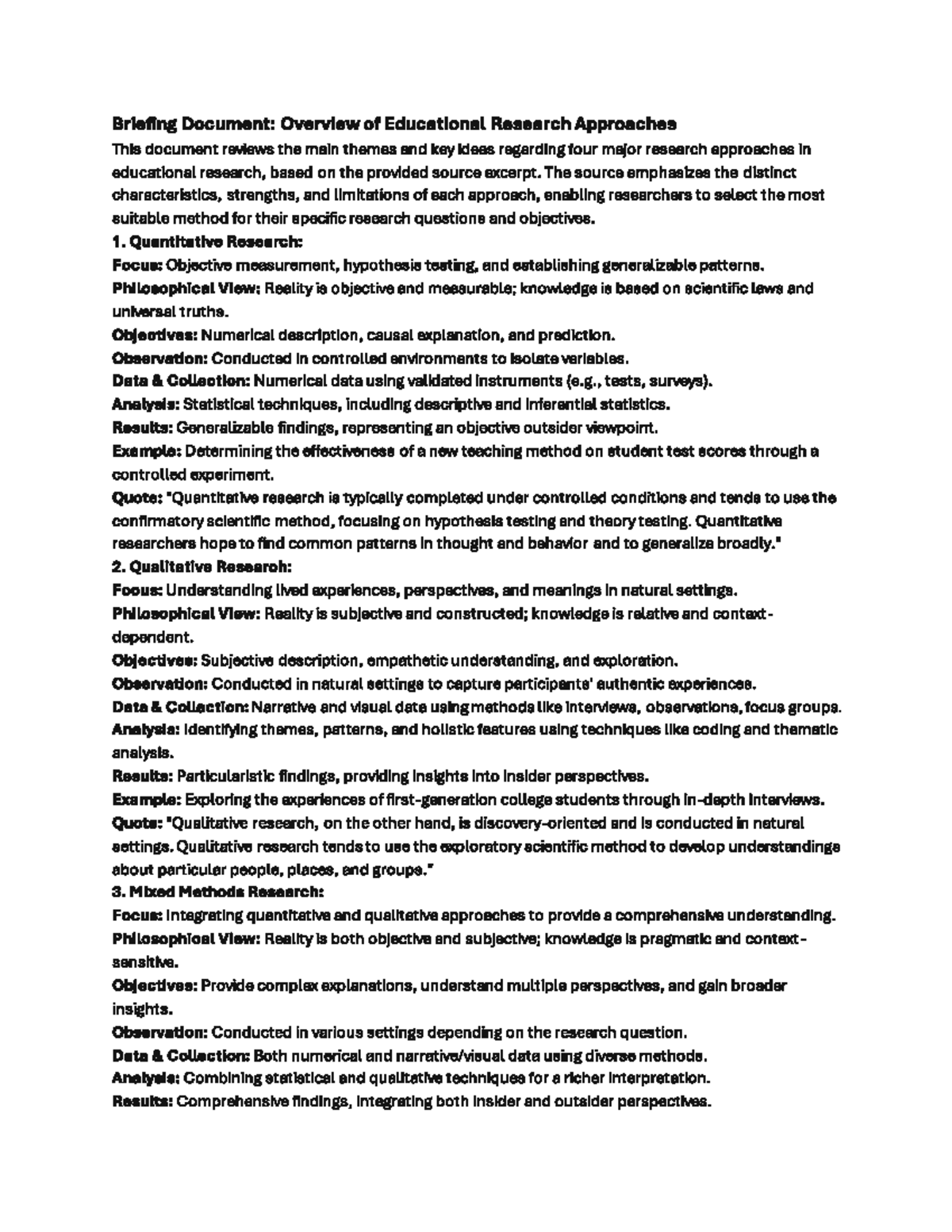 Comparing Educational Research Approaches - Briefing Document: Overview ...