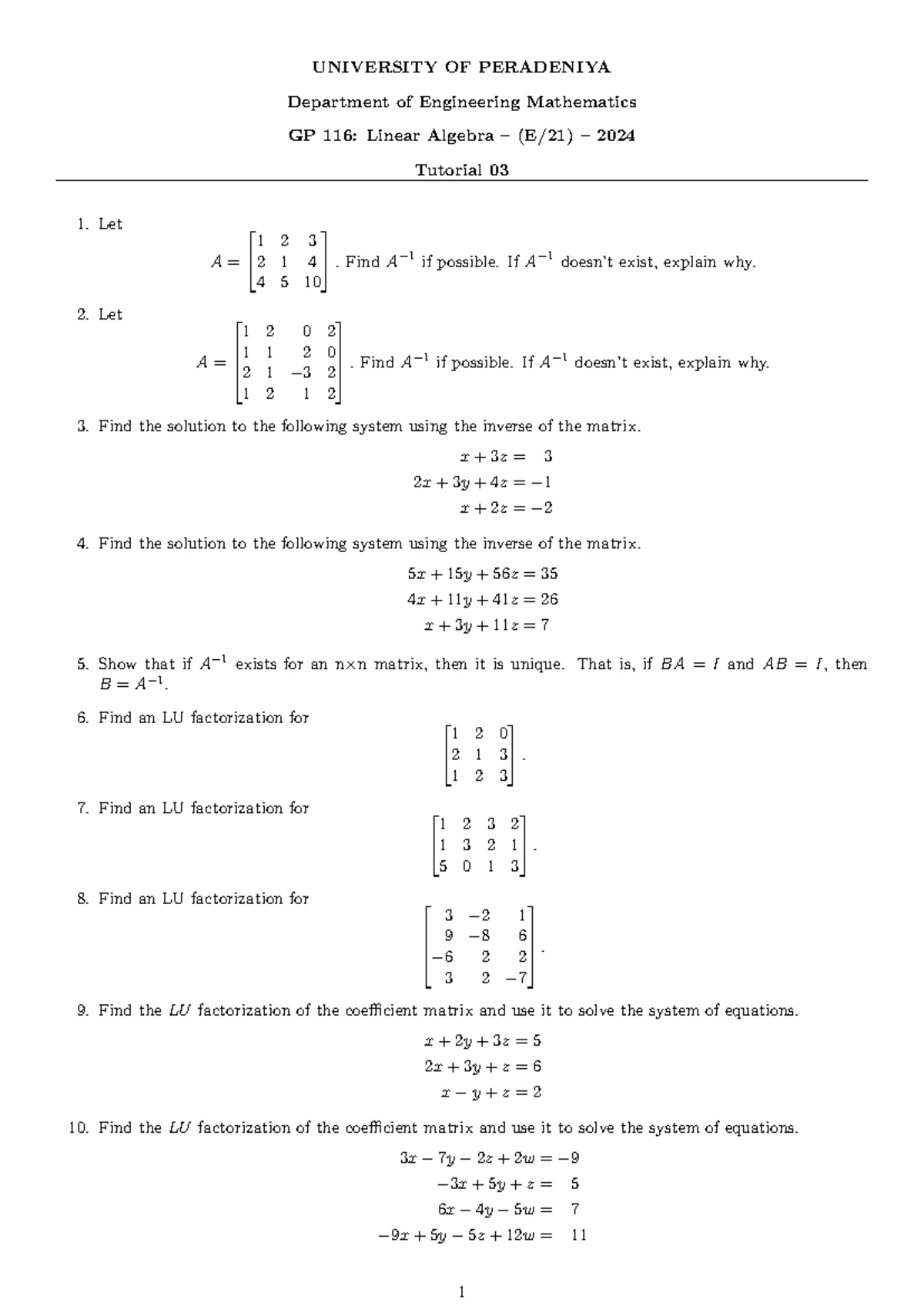Linear Algebra Tutorial GP 116: Crystallography Problems (E/21) - Studocu