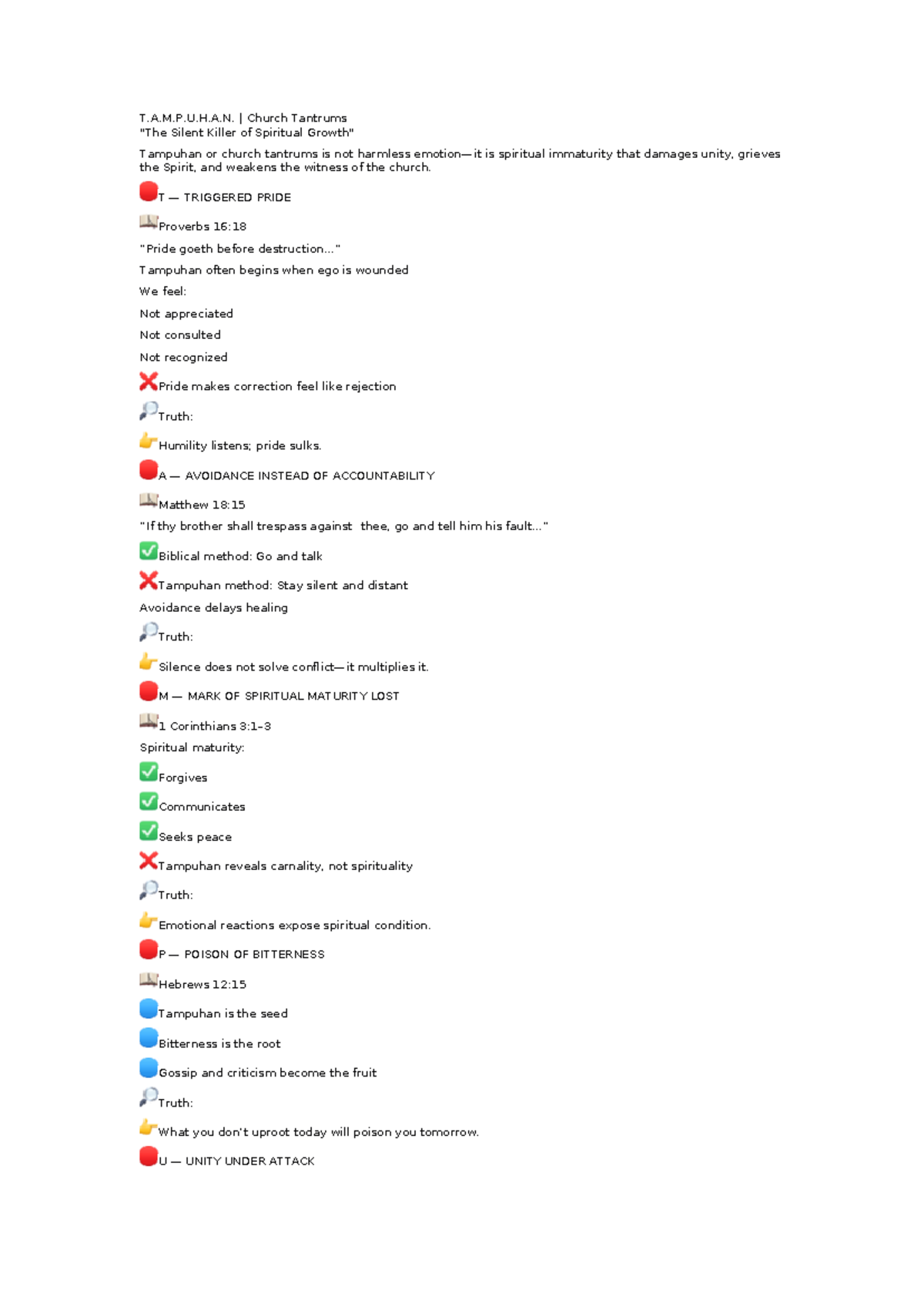 T.A.M.P.U.H.A.N. Church Tantrums: A Silent Killer of Unity - Studocu
