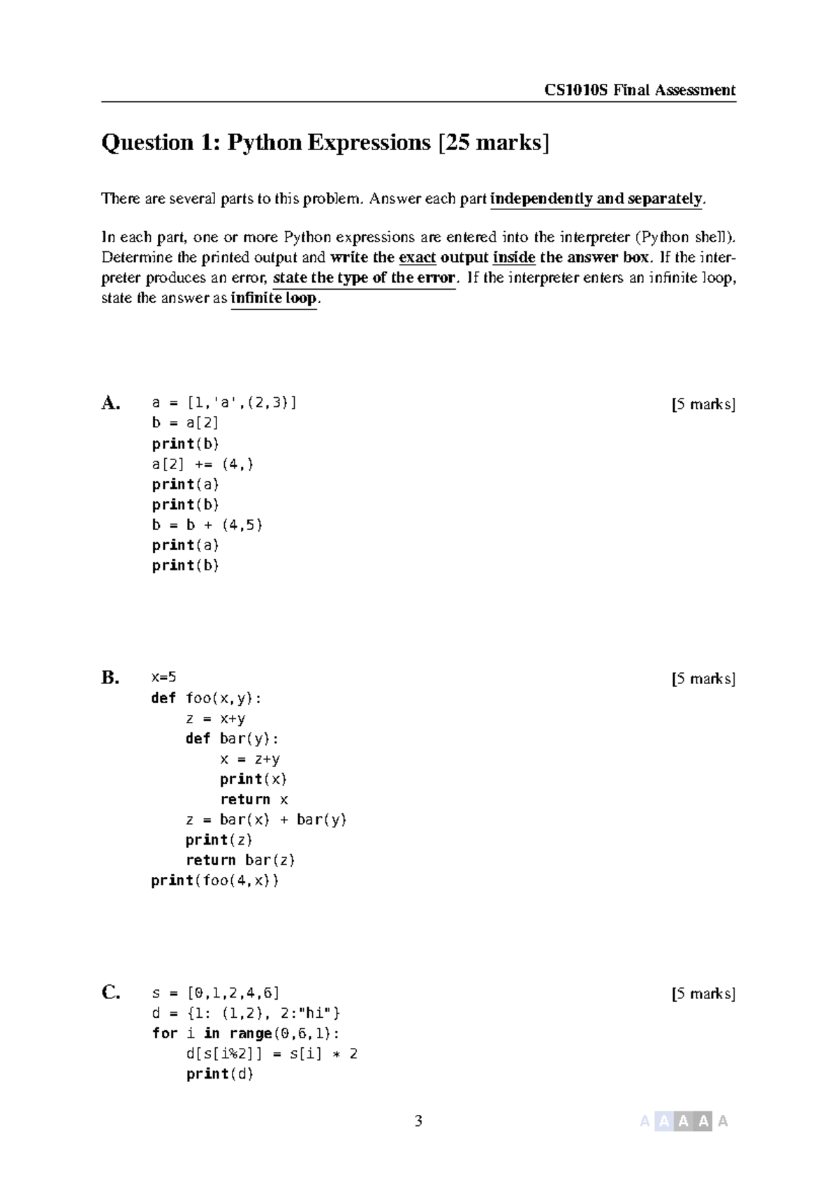 CS1010S Final Assessment: Python Expressions and Bingo Game Design ...