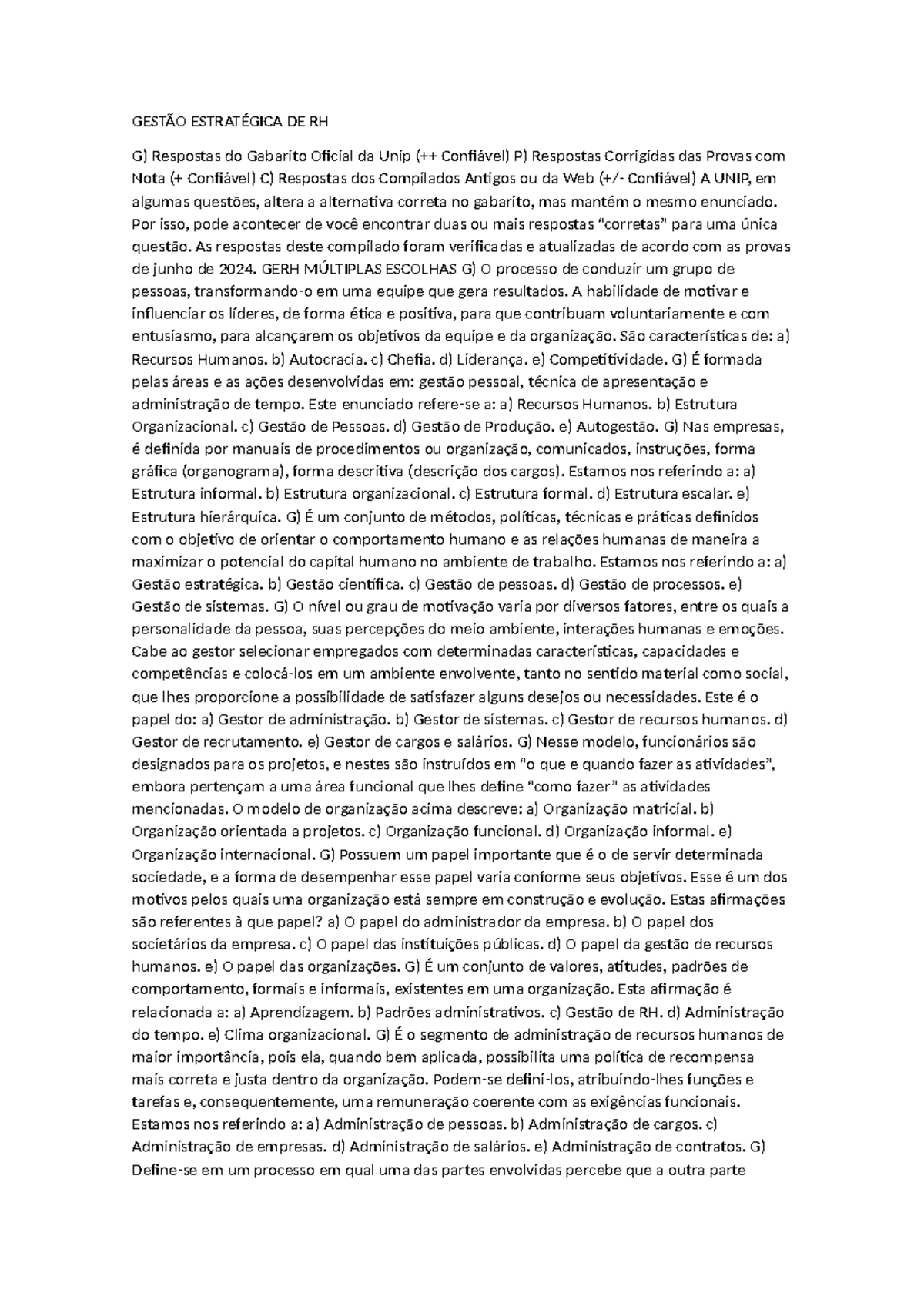 Compilado de Gestão Estratégica de Recursos Humanos - GERH - Studocu