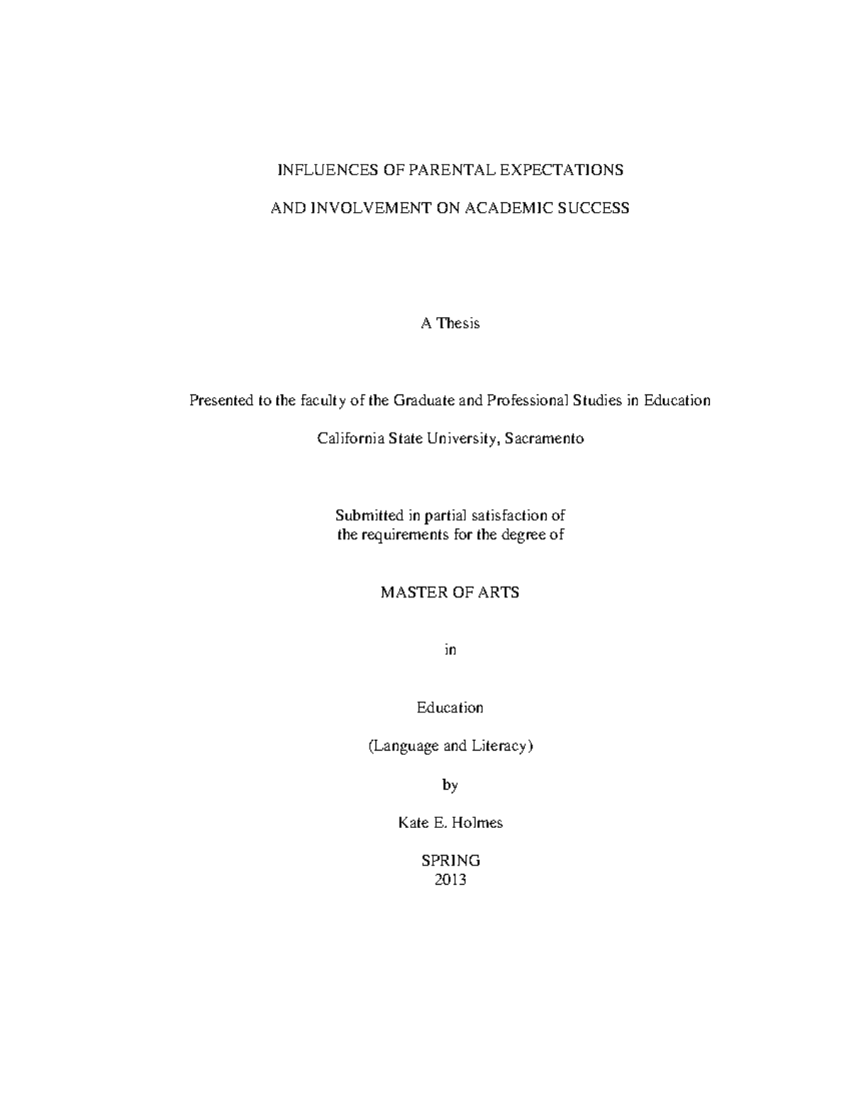 Thesis - Final Draft: The Impact of Parental Involvement on Student ...