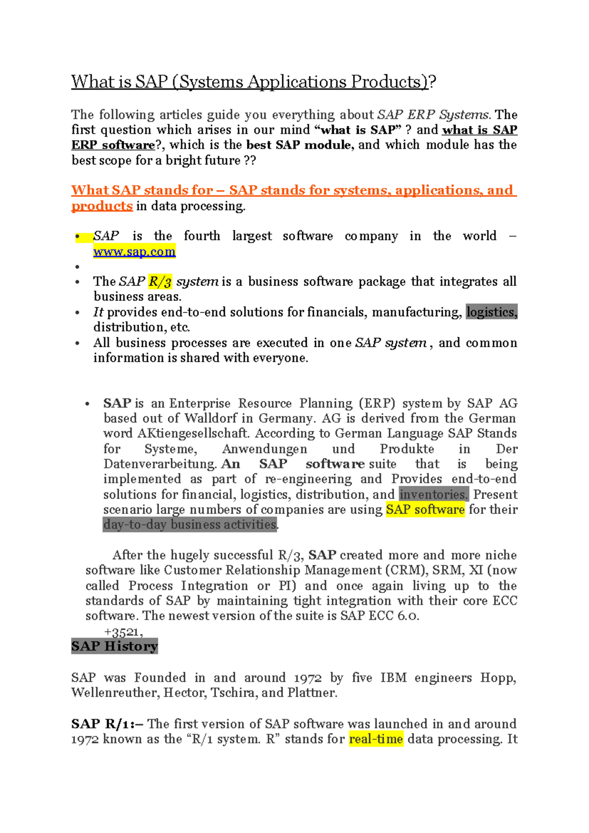 Day 2 Lecture: Understanding SAP ERP Systems and Modules - Studocu