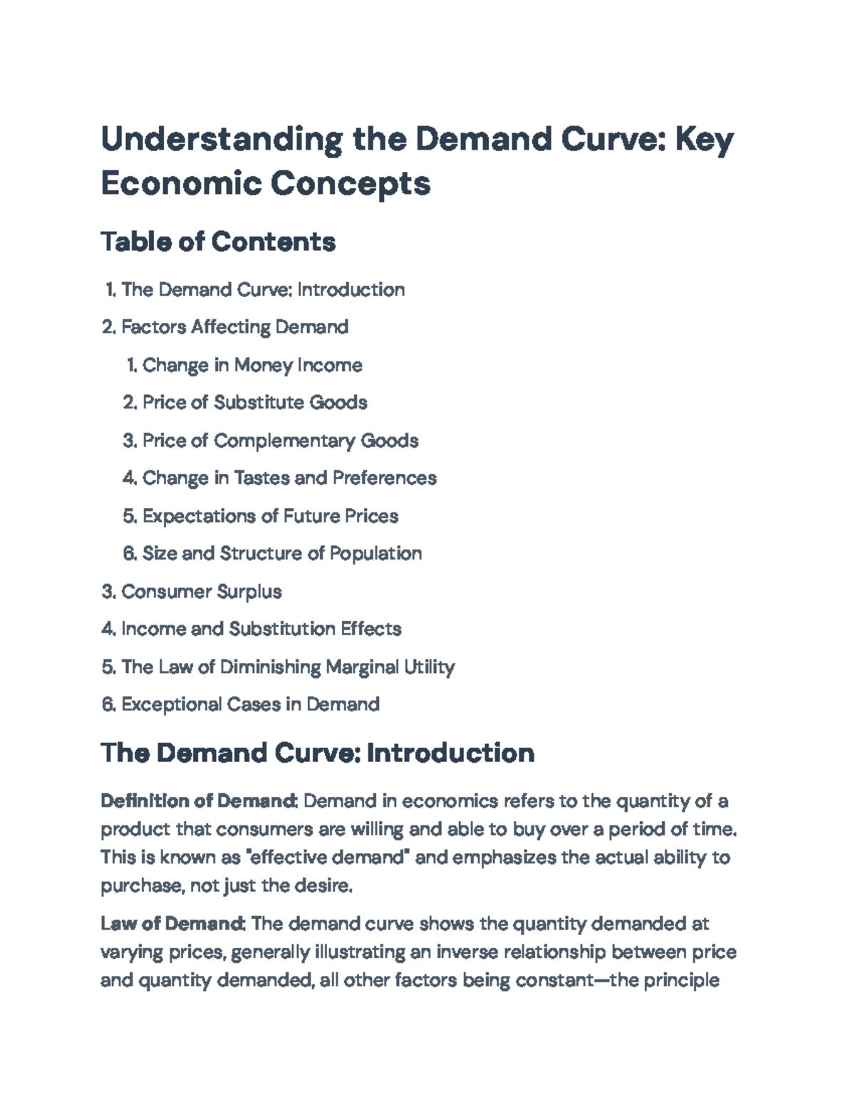 Understanding the Demand Curve: Key Economic Principles and Factors ...