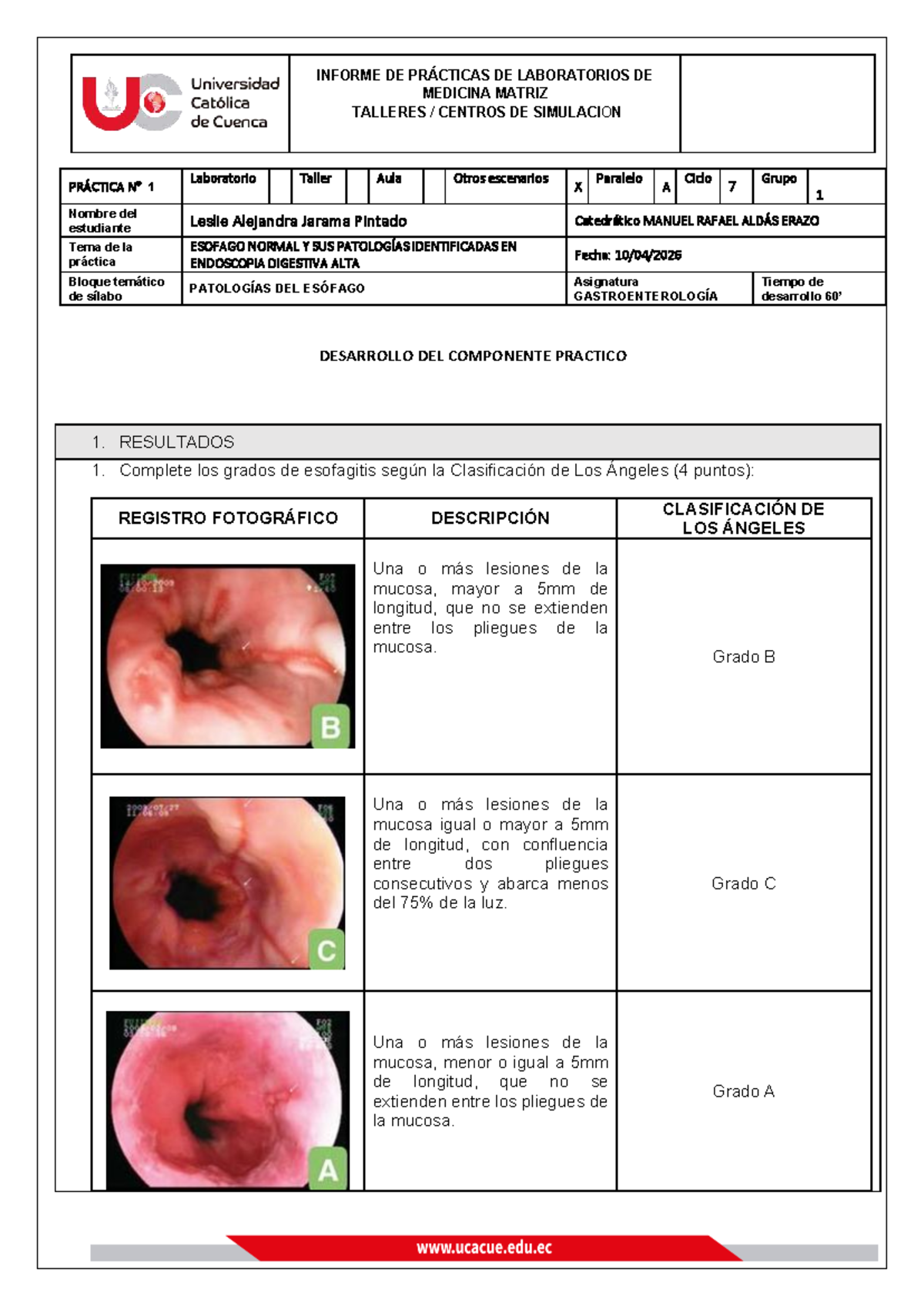 Informe de Práctica 1: Esófago Normal y Patologías - Gastroenterología ...