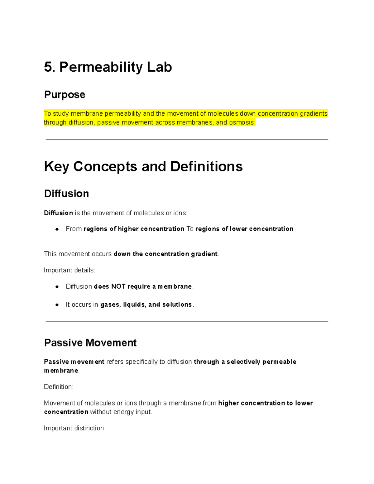 Permeability Lab: Understanding Diffusion and Osmosis - Studocu