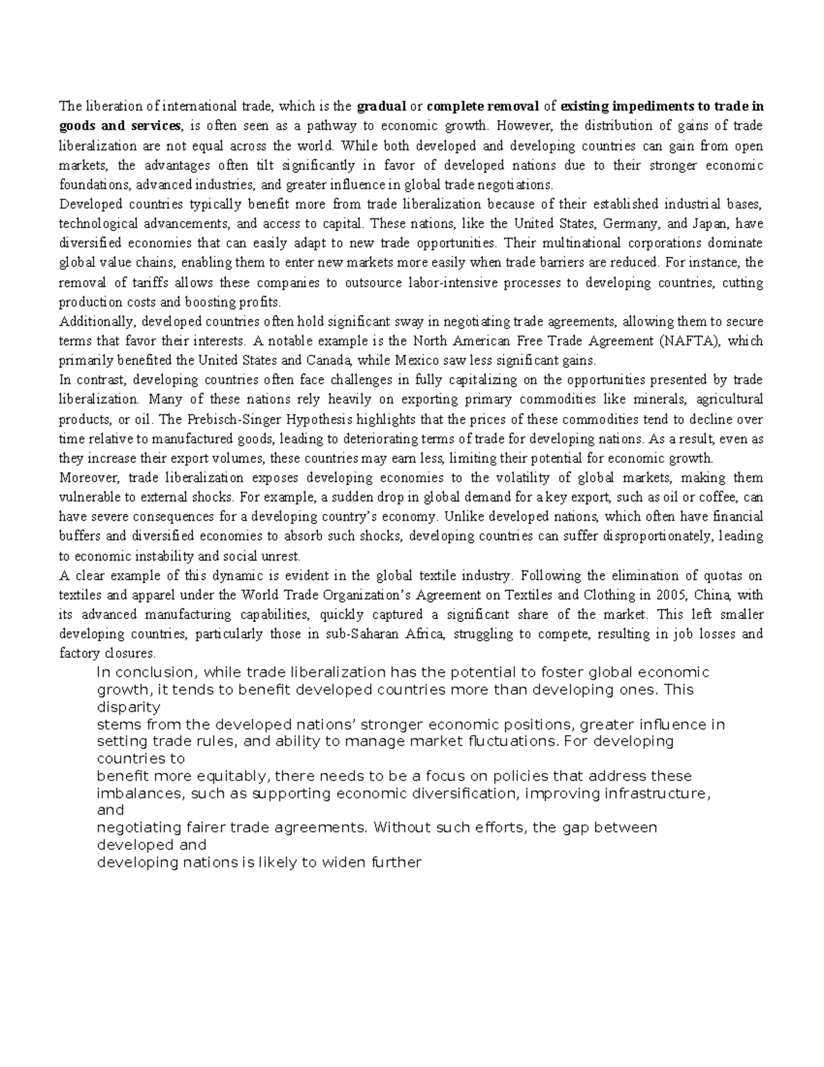 The Impact of Trade Liberalization on Global Economic Inequality - Studocu
