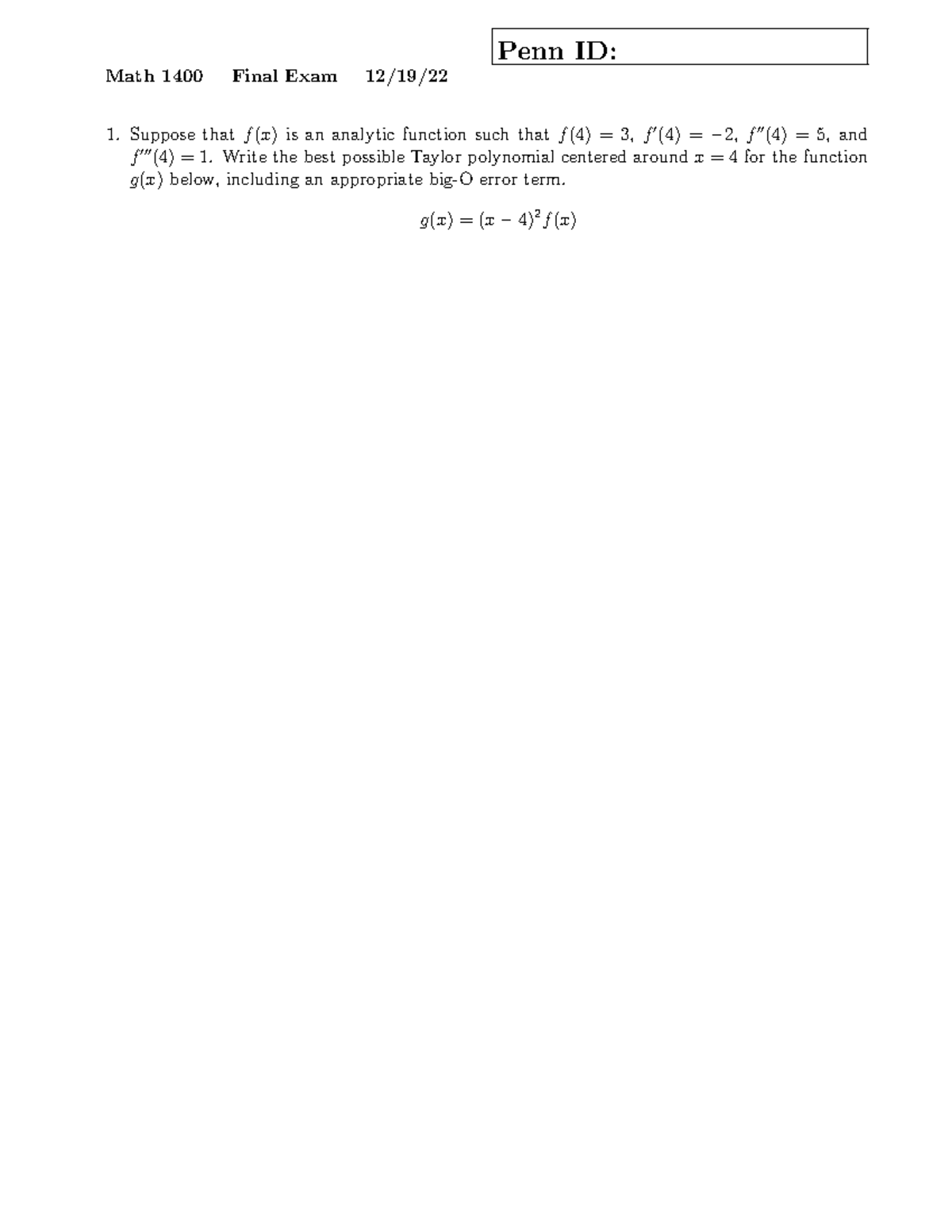 MATH 1400 Final Exam Study Guide - Fall 2023 - Studocu