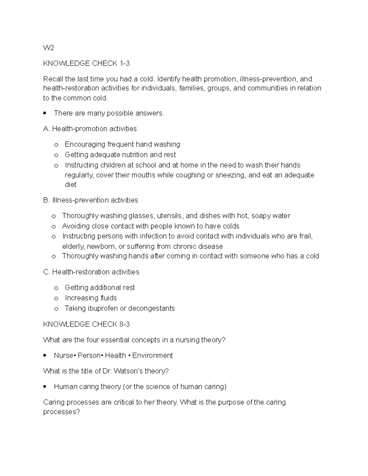 NUR101 Knowledge Check Compilation: Activities & Assessments Insights ...