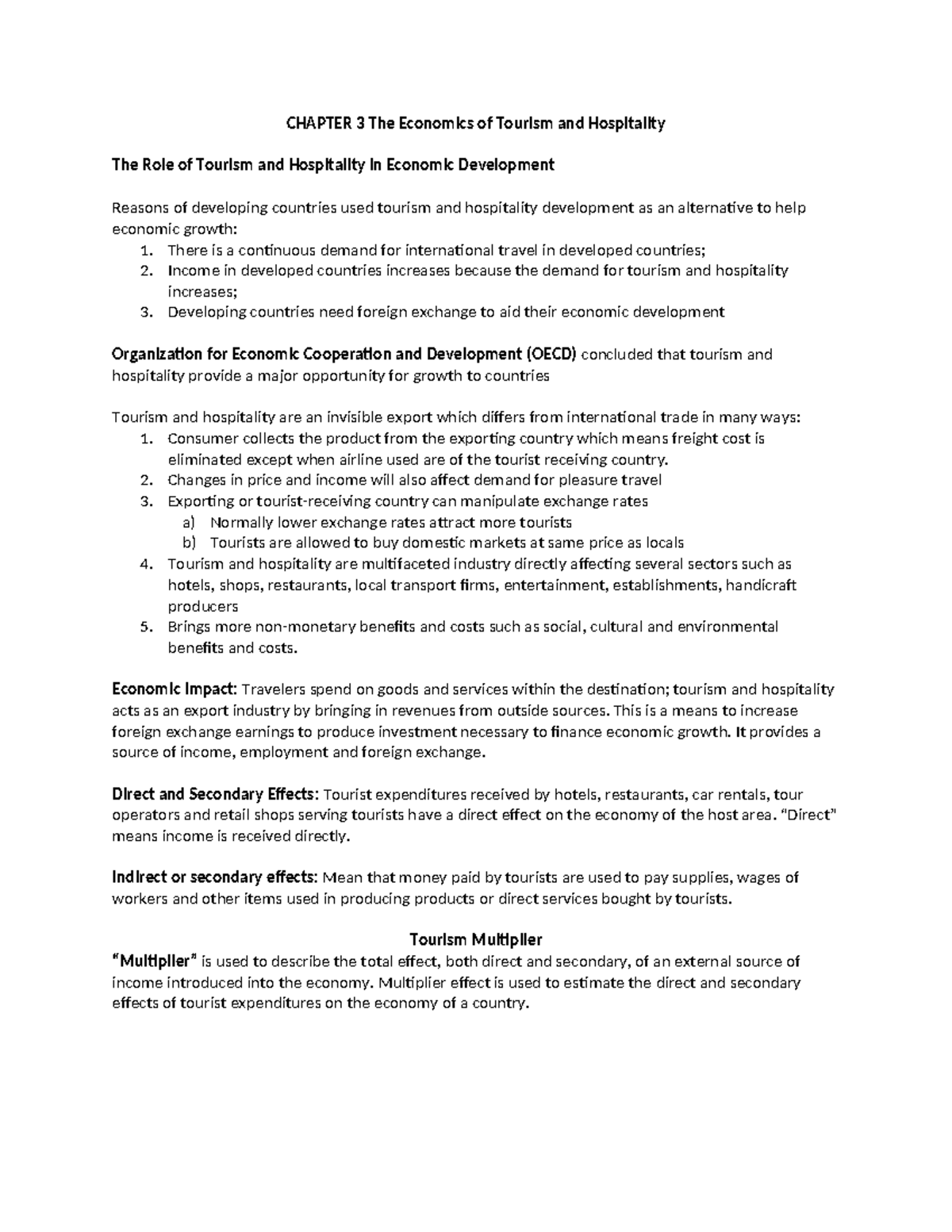 CHAPTER 3: The Economics of Tourism and Hospitality (6.1) - Studocu
