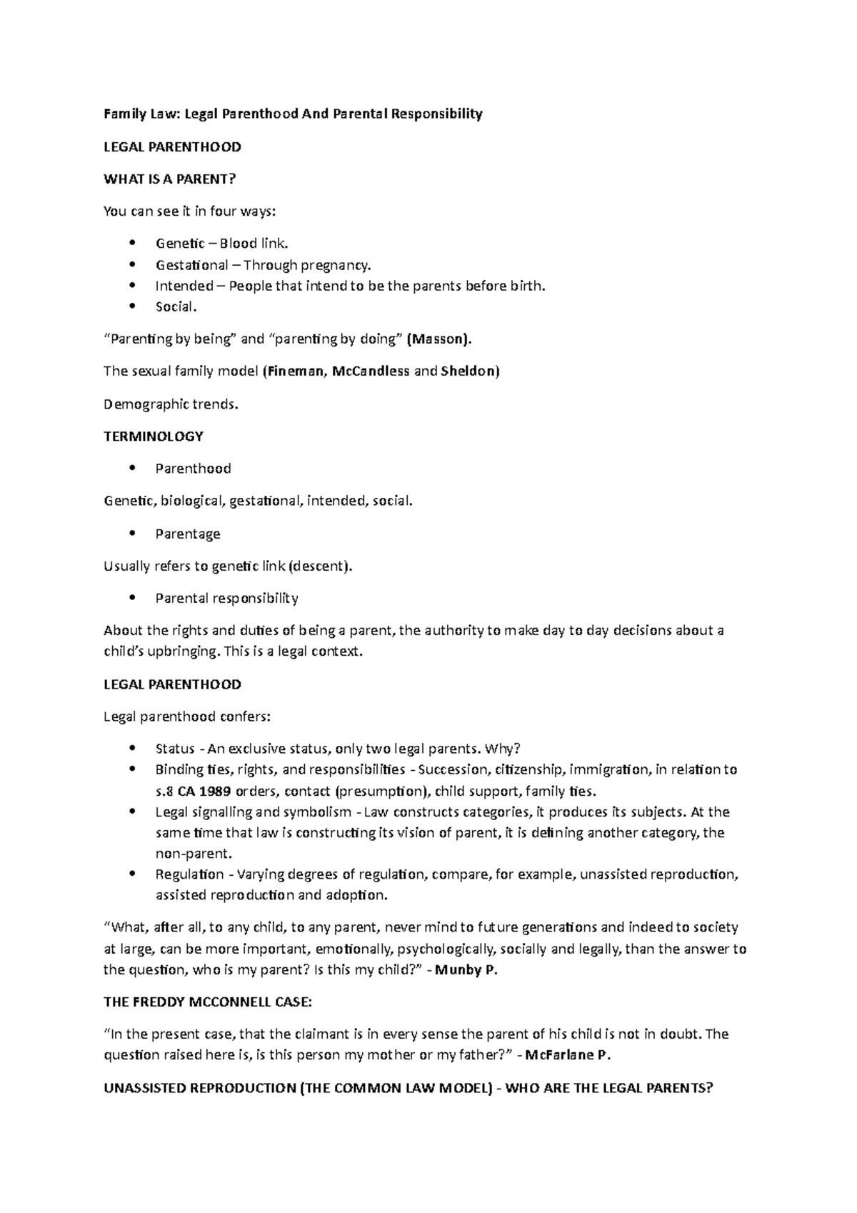 Family Law - Legal Parenthood And Parental Responsibility - Family Law ...