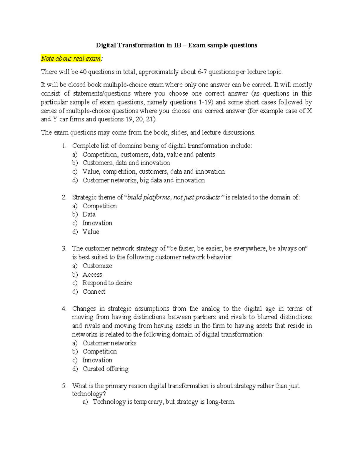 Digital Transformation in IB Exam Sample Questions - Studocu