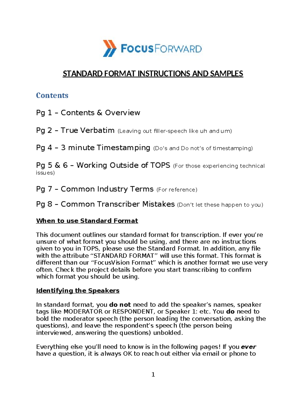 Standard Format Instructions and Samples in TOPS - STANDARD FORMAT ...