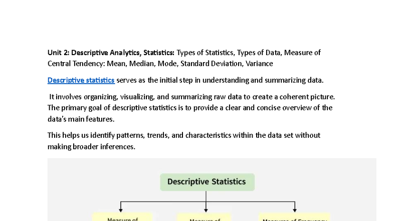 Unit 2: Descriptive Analytics & Statistics Overview - Studocu