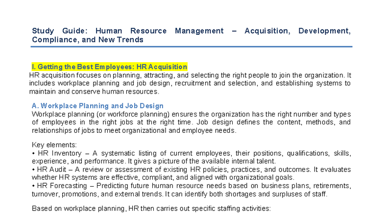 HRM Study Guide: Compliance & Trends in Employee Management - Studocu
