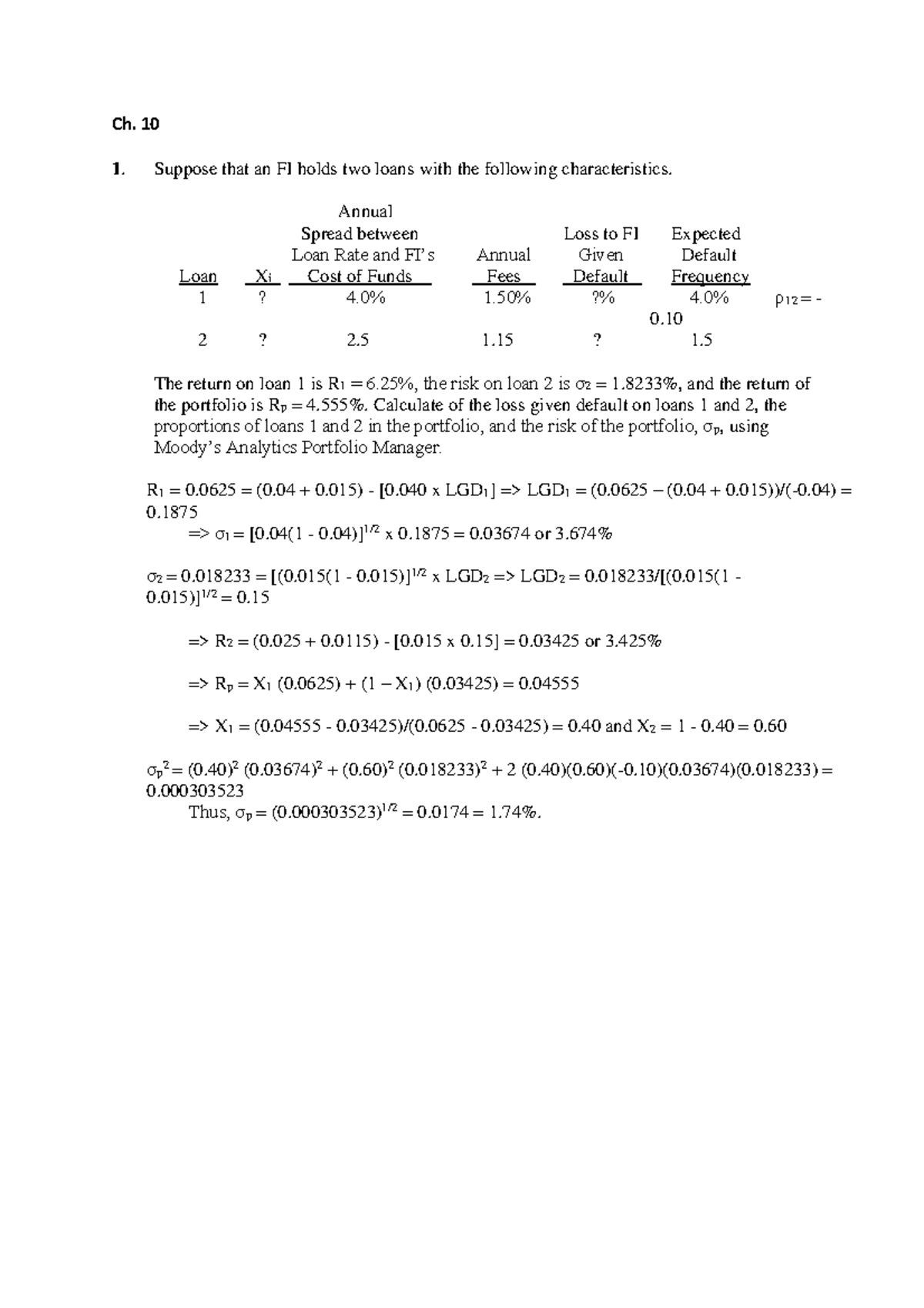 CH10 & CH11 Exercises with Solutions for Financial Analysis - Studocu