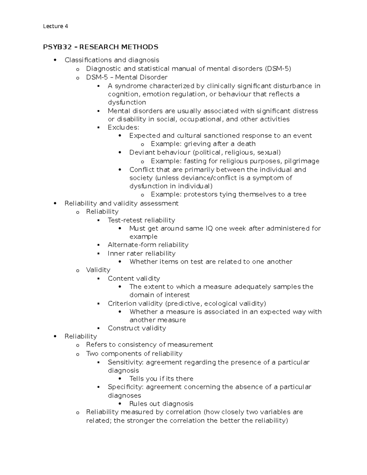 Lecture 4 - Research Methodsdocx - Lecture 4 PSYB32 – RESEARCH METHODS ...