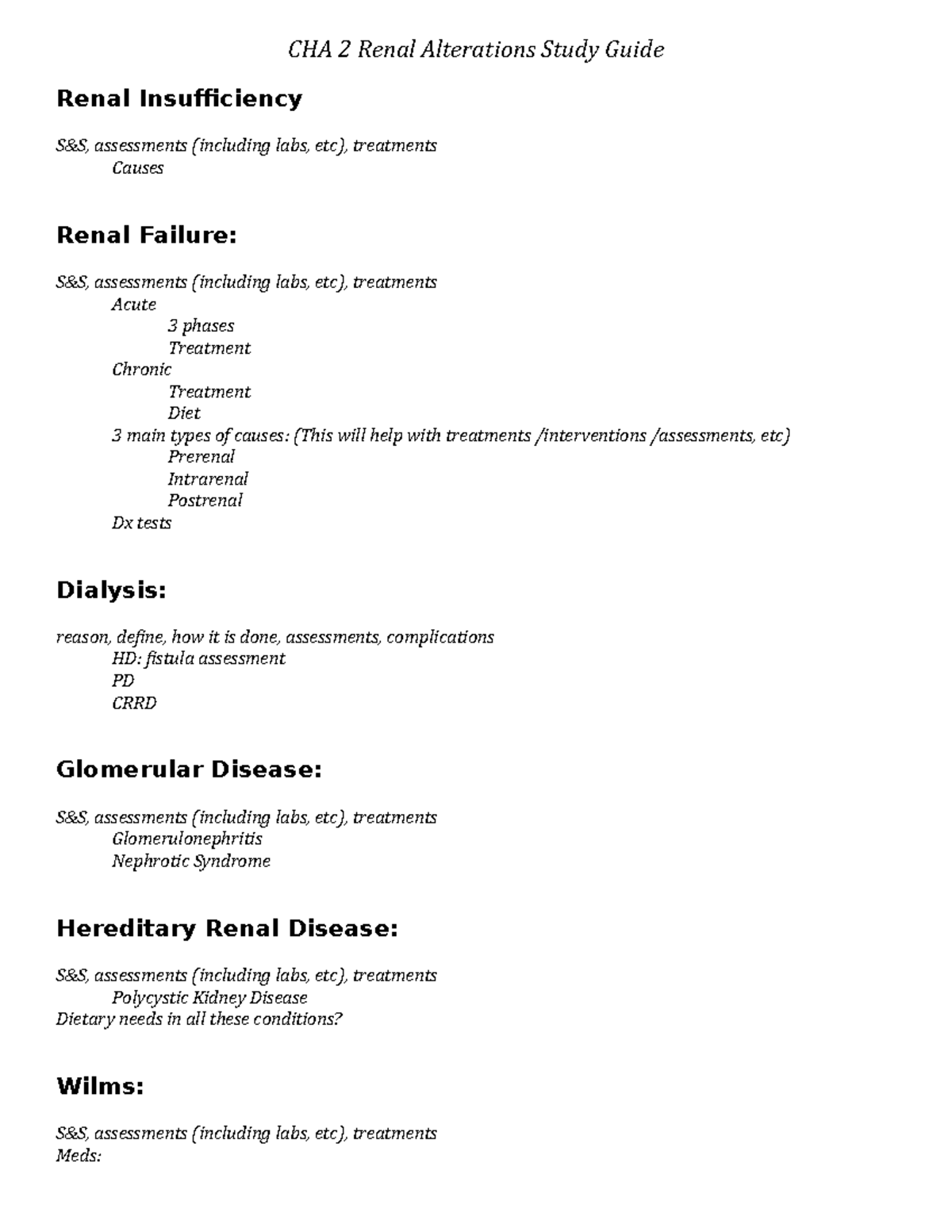 CHA 2 Renal Alterations Study Guide (2020): Key Concepts & Treatments ...