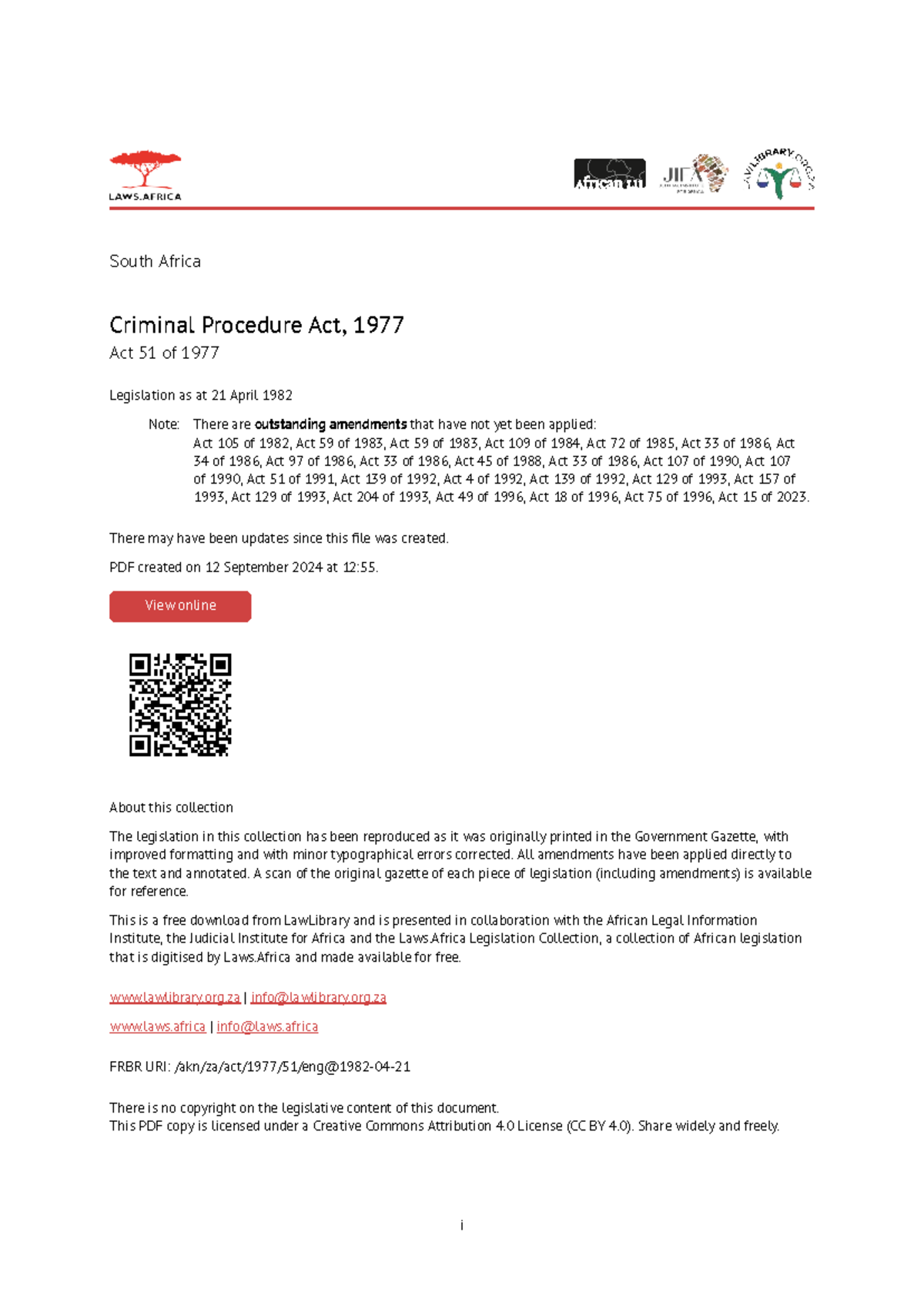 South Africa Criminal Procedure Act, 1977 (Act 51 of 1977) - Updated ...