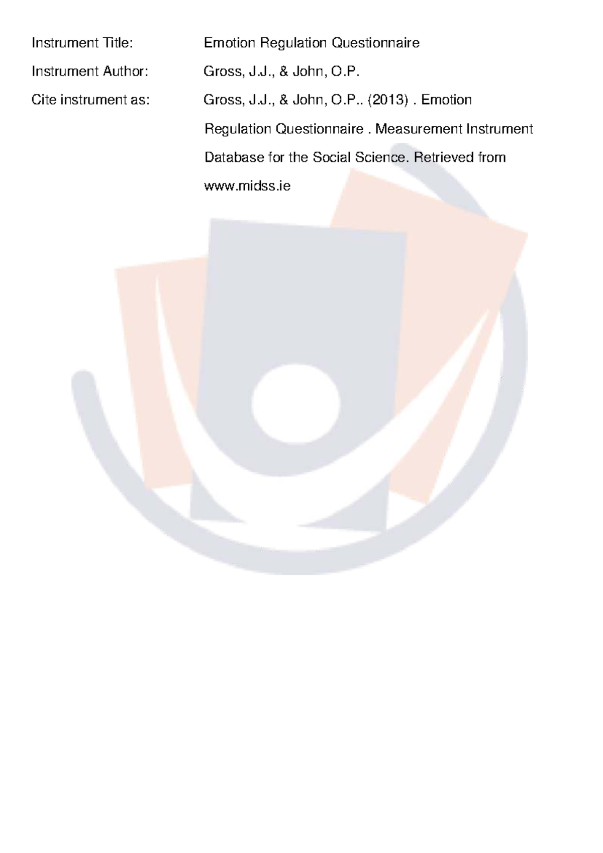 Emotion regulation questionnaire (ERQ) measurement instrument notes ...