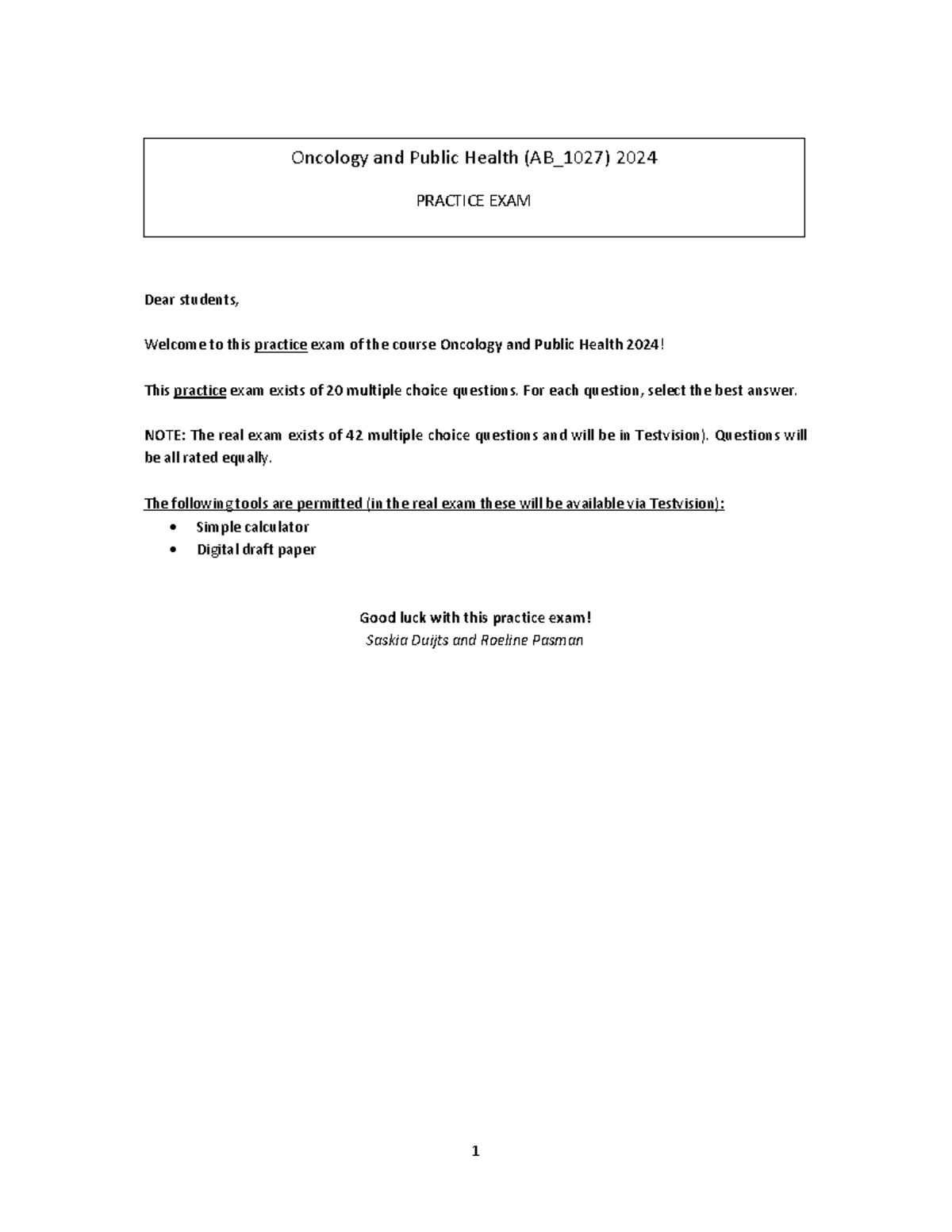 Oncology and Public Health (AB_1027) 2024 - Practice Exam Review ...