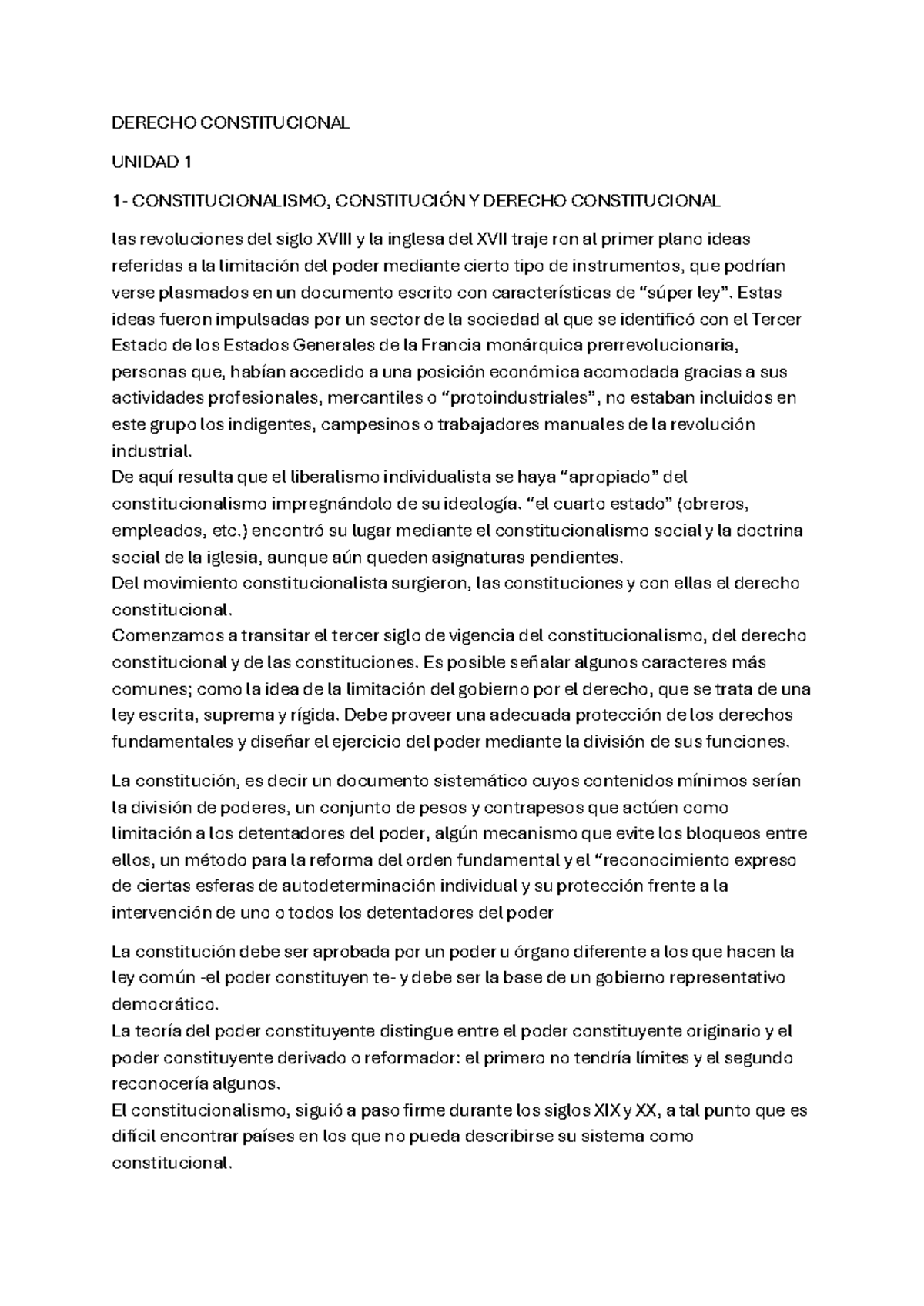 DERECHO CONSTITUCIONAL 1: RESUMEN DE UNIDADES Y TEMAS CLAVE - Studocu
