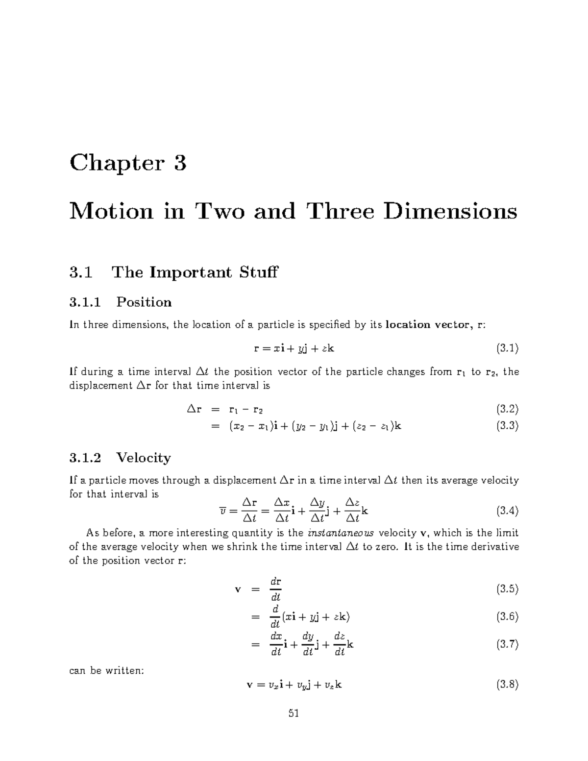 Chapter 3 Physics - Chapter 3 Motion in Two and Three Dimensions 3 The ...
