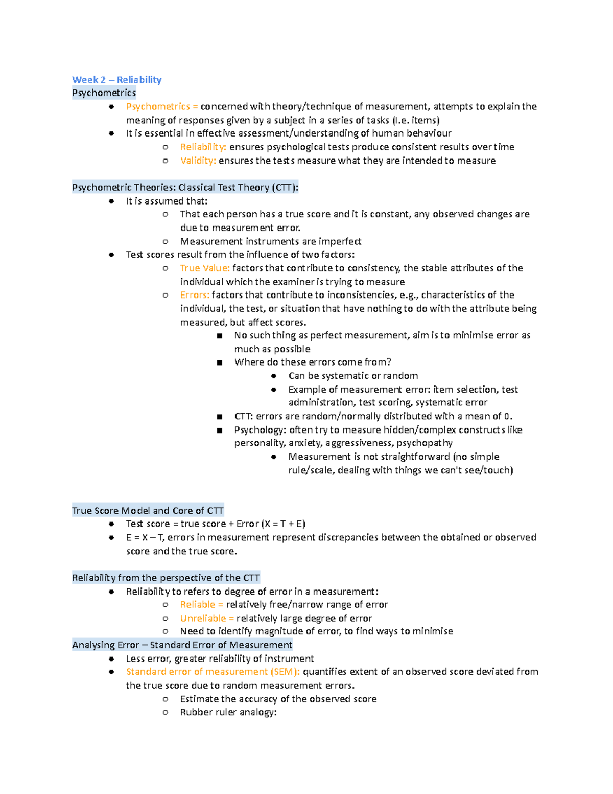 402 Lecture 2: Understanding Reliability in Psychometrics and ...