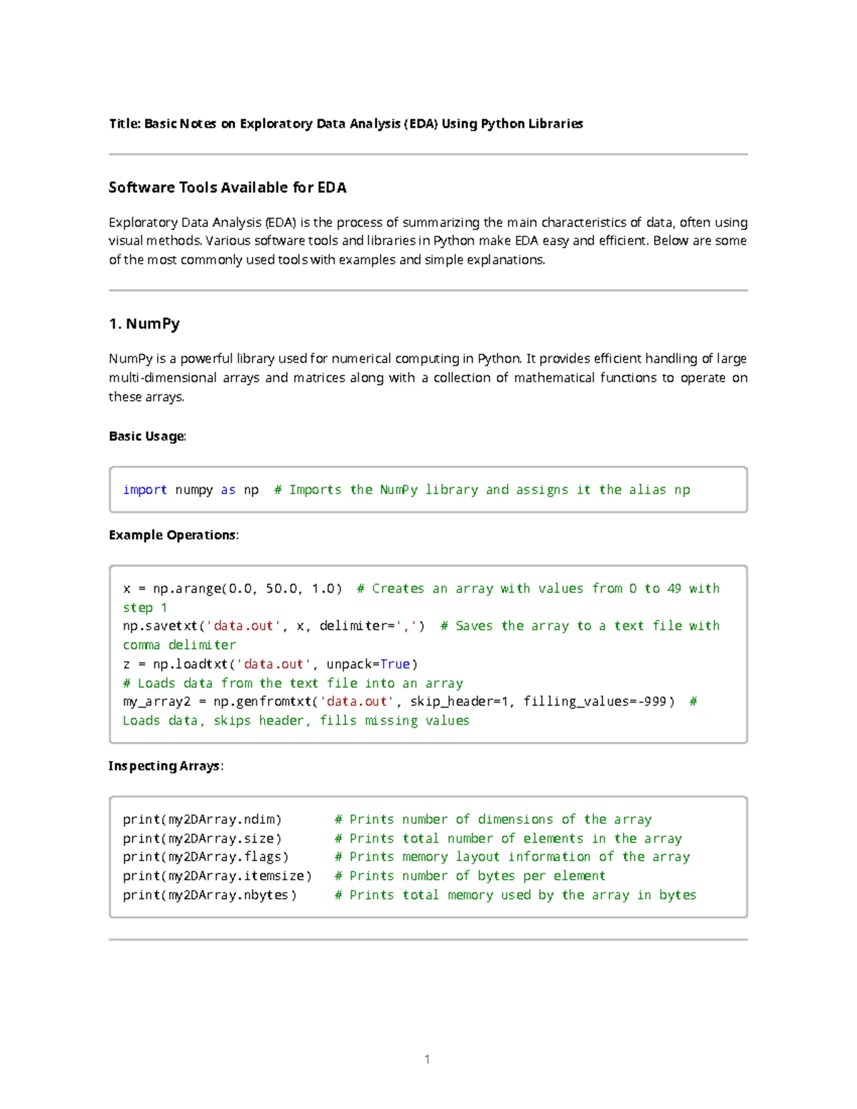 Title: EDA Tools in Python: NumPy & Pandas Overview - Studocu