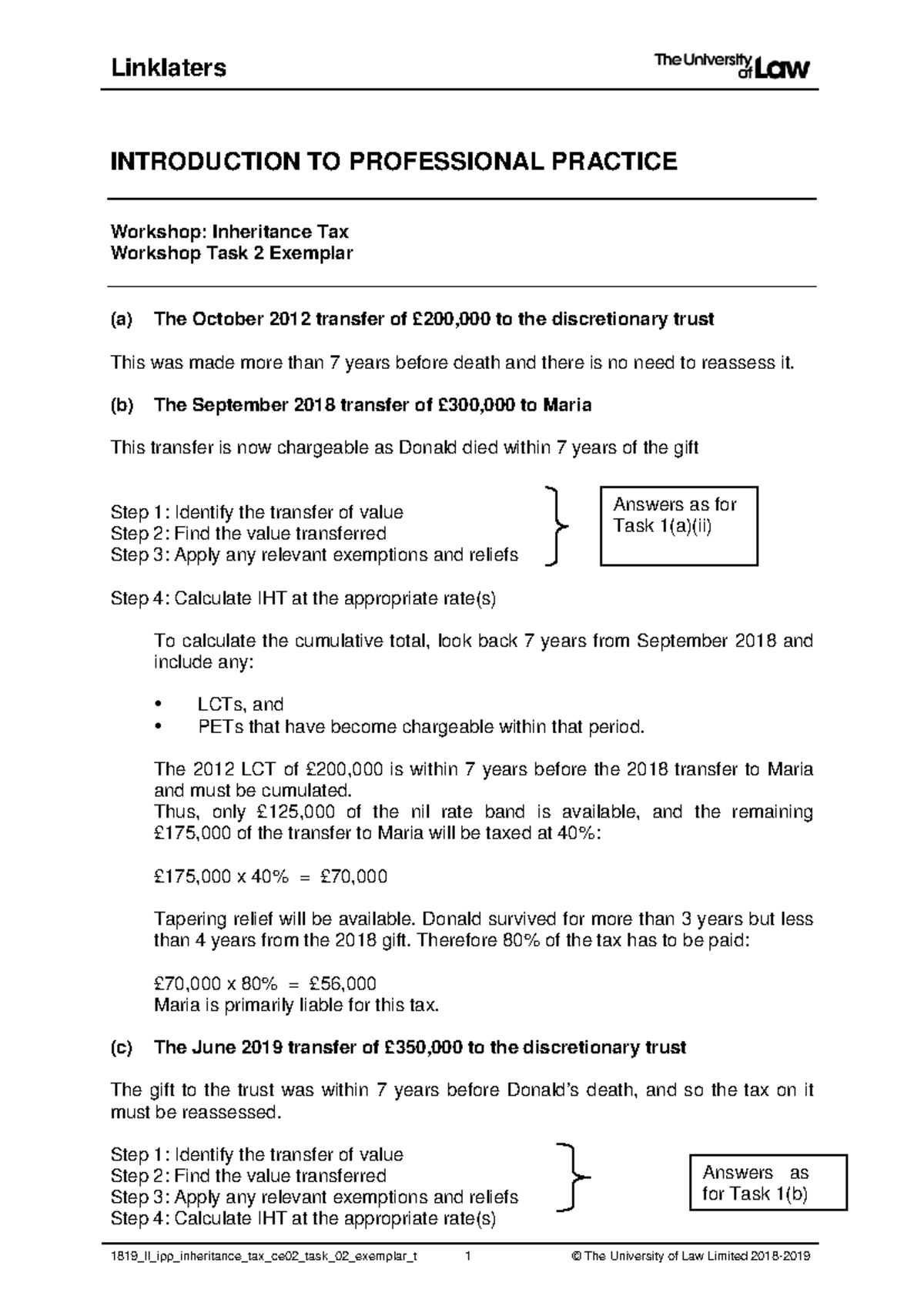 IPP IHT Task 2 Exemplar - Inheritance Tax Calculations Guide - Studocu