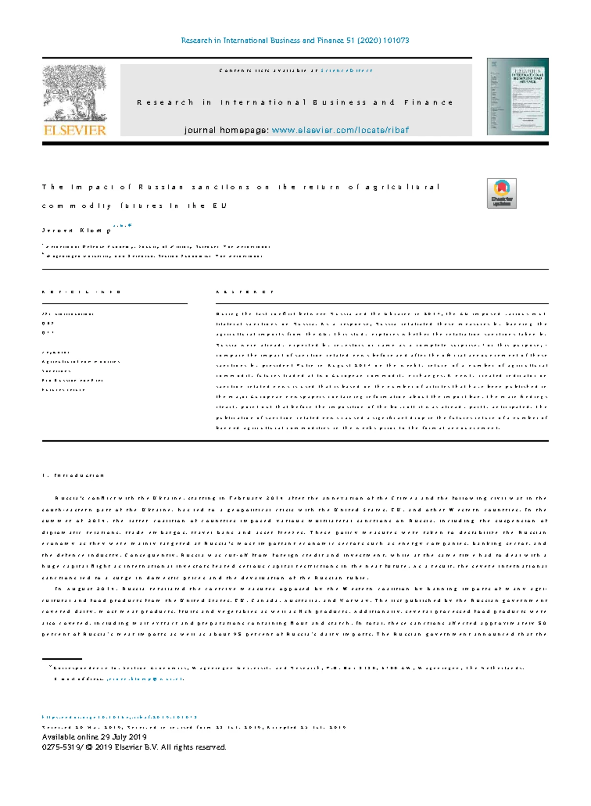 The Economic Effects of EU Tariff Sanctions on Russia: A Sectoral ...