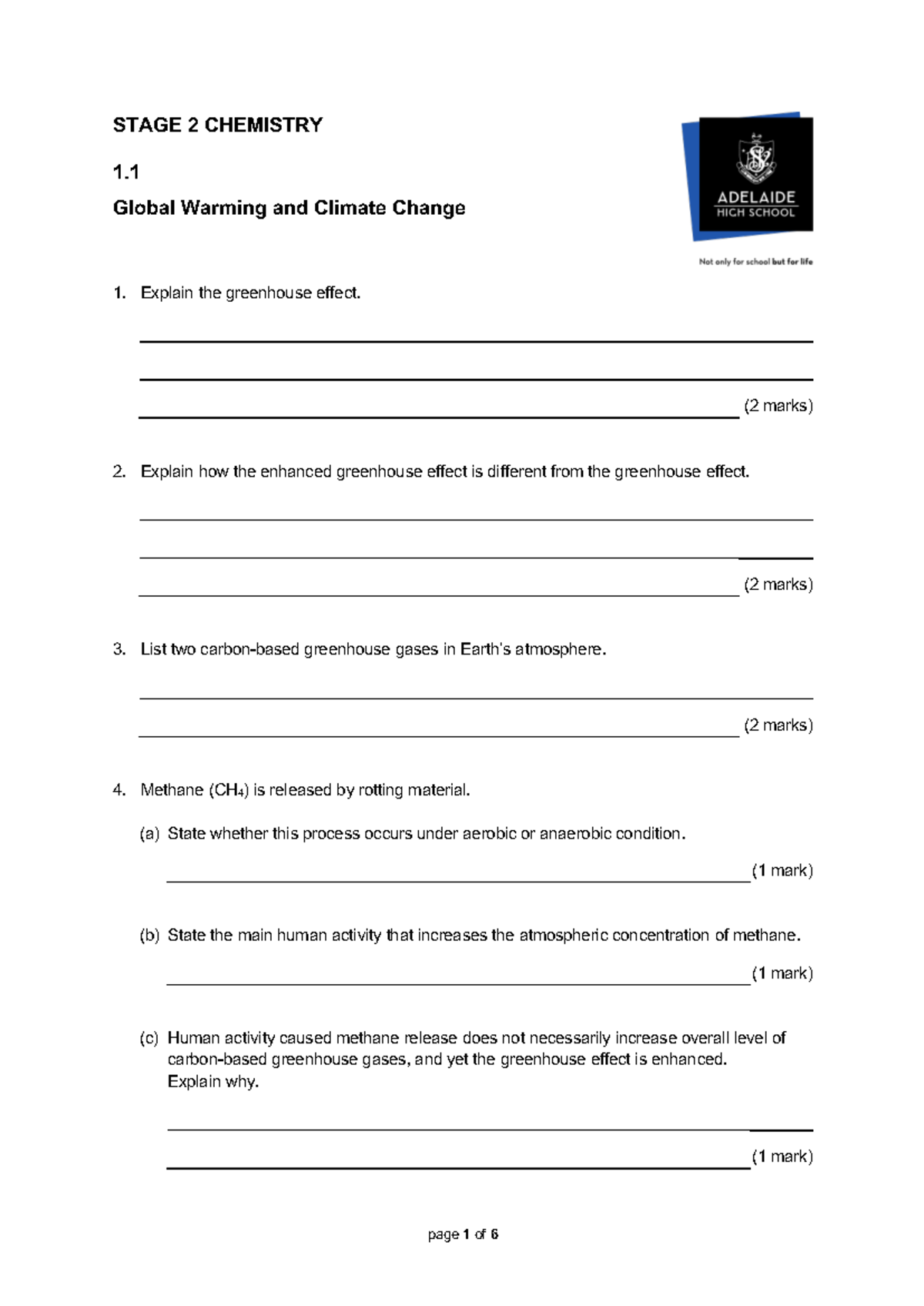 STAGE 2 CHEMISTRY 1.1 Global Warming & Climate Change Q&A Guide - Studocu