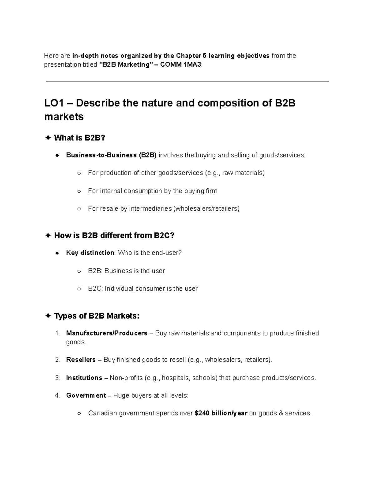 Marketing COMM 1MA3: Chapter 5 B2B Markets Notes - Studocu