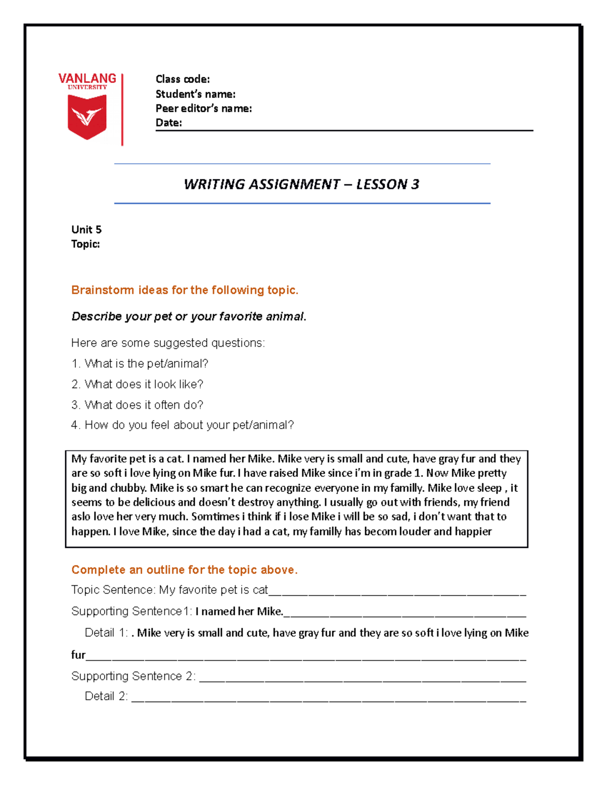 Template Writing assignment 1-2 - Class code: Student’s name: Peer ...