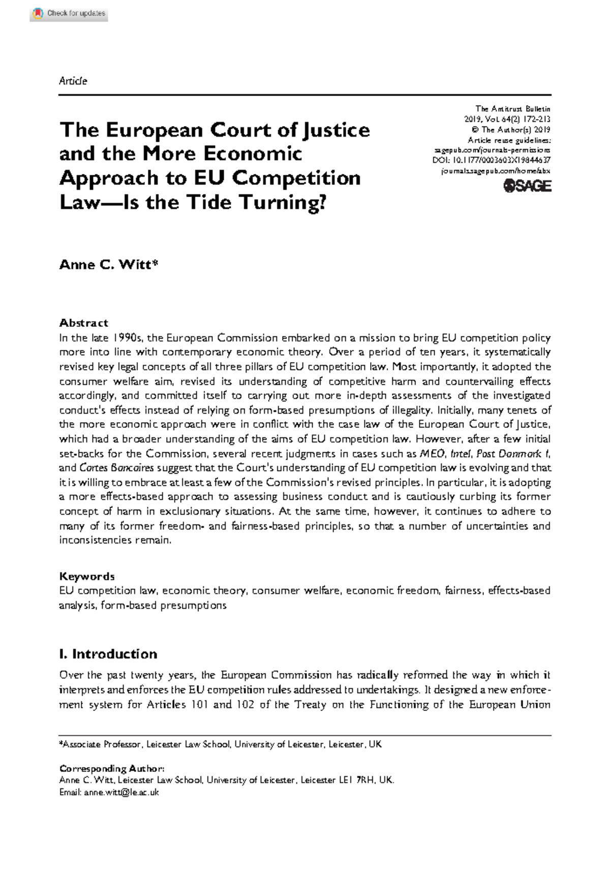 EC Law: The Shift to a More Economic Approach in EU Comp. Law - Studeersnel