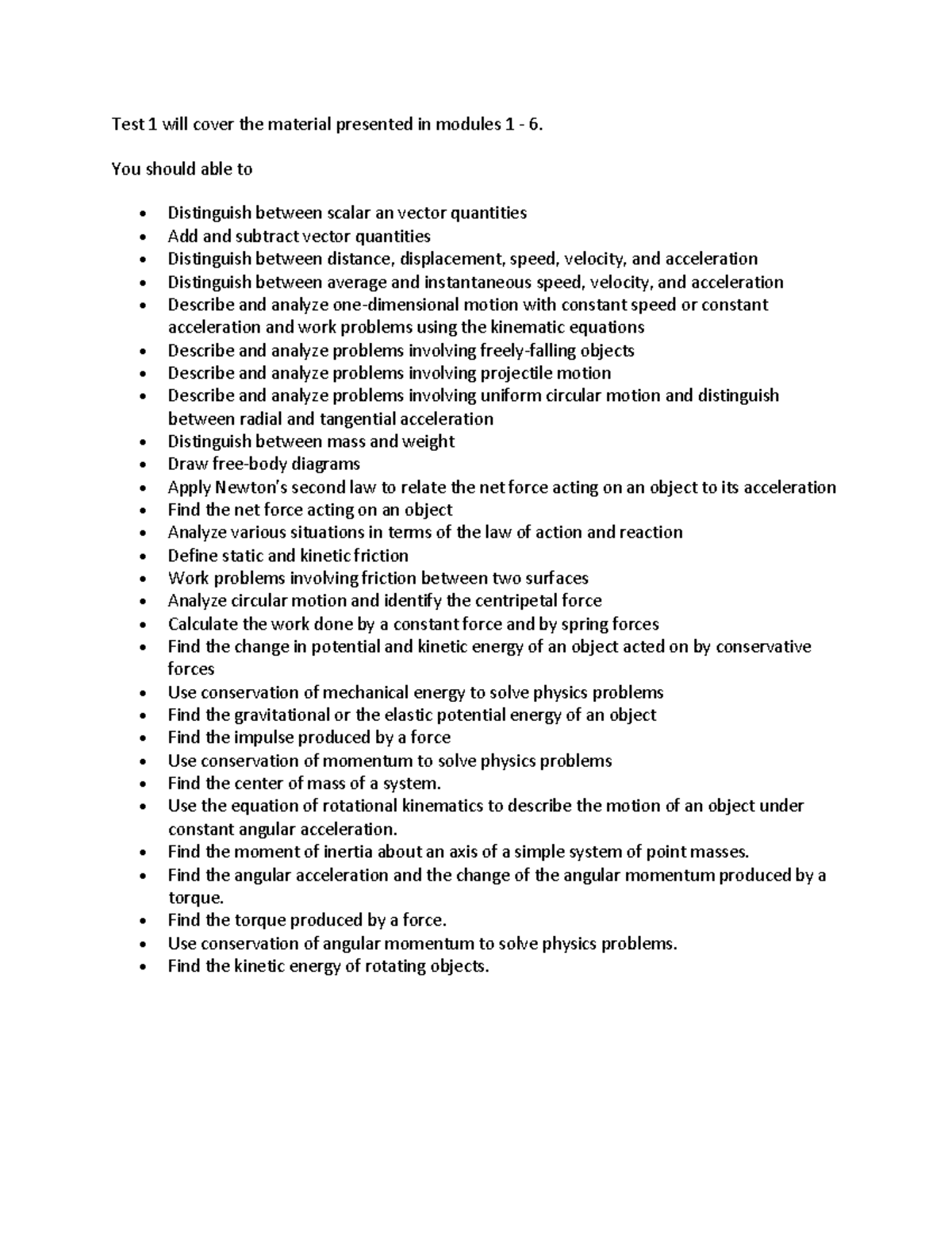 Physics 221 Test 1 Study Guide: Key Concepts & Equations - Studocu